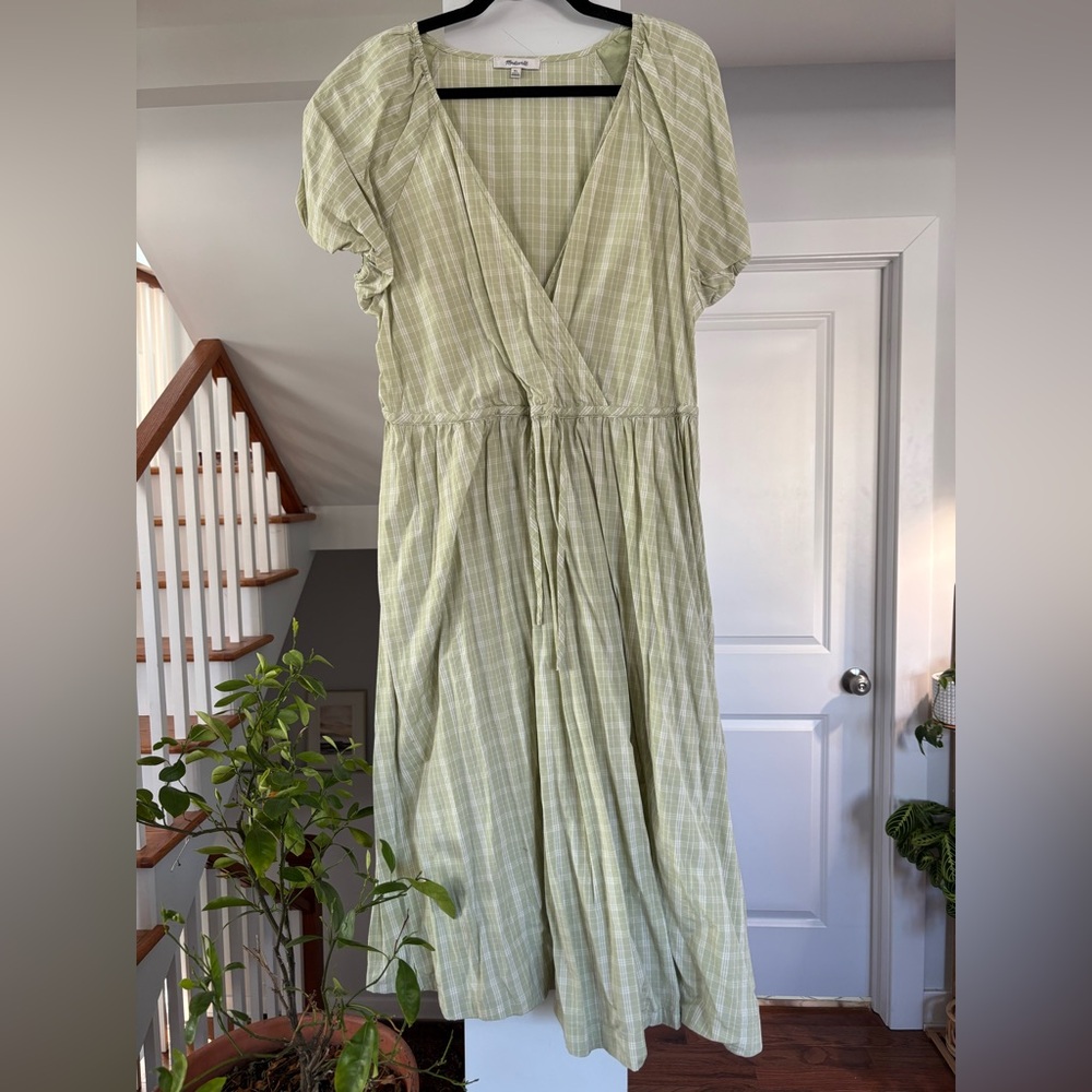 Madewell Light Green Plaid Midi Dress - Picture 4 of 8